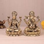 Intricate Ganesha and Lakshmi Superfine Brass Idols with Clear Detailing - 6" Height